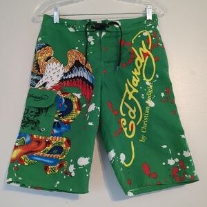 Ed Hardy By Christian Audigier Board Shorts Mens 30' Dragon Surfer Pocket